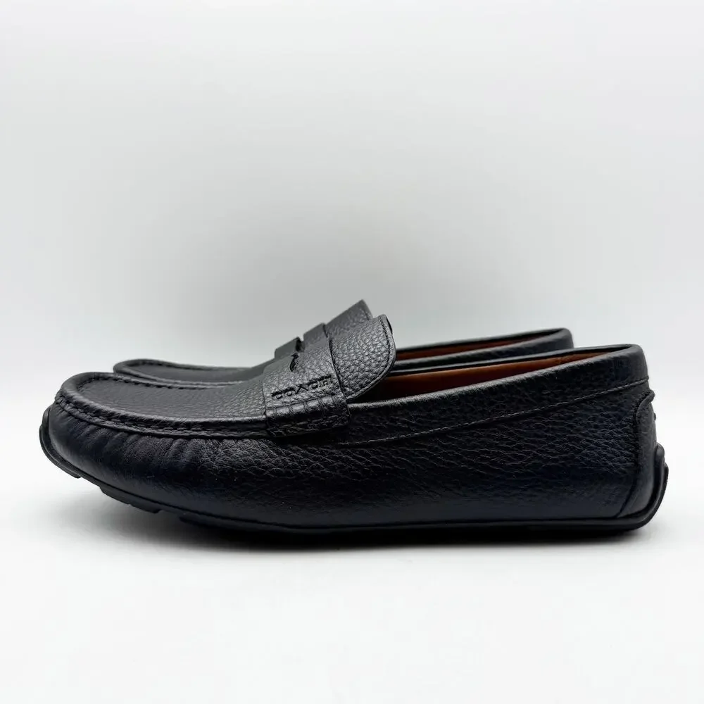 Coach Mens Luca Driver Loafer US 7.5 EU 40.5 Black Leather Slip On Round Toe NIB